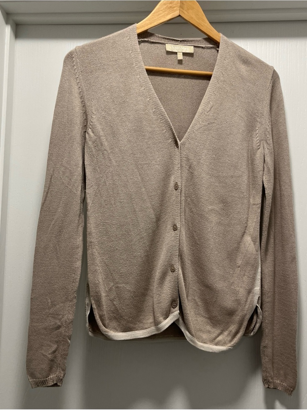 ‘S MAX MARA Women’s S Cotton Cashmere Blend Taupe Light Weight Knit L/S Cardigan